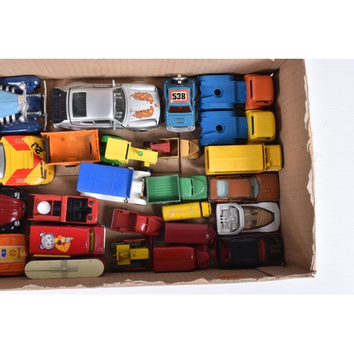 118 - A QUANTITY OF UNBOXED AND ASSORTED PLAYWORN DIECAST AND PLASTIC VEHICLES, to include part boxed Dink... 