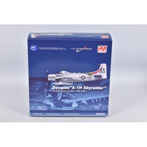 131 - FOUR BOXED HOBBYMASTER AIR POWER SERIES 1:72 SCALE DIECAST MODEL AIRCRAFTS, the first is a P-40N War... 