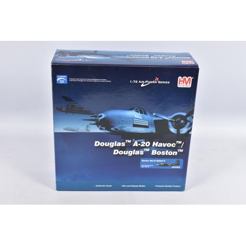 131 - FOUR BOXED HOBBYMASTER AIR POWER SERIES 1:72 SCALE DIECAST MODEL AIRCRAFTS, the first is a P-40N War... 