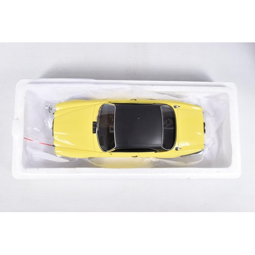 132 - A BOXED BOS JAGUAR XJ 4.2C 1:18 SCALE MODEL VEHICLE, numbered BOS299, yellow body with black roof,  ... 