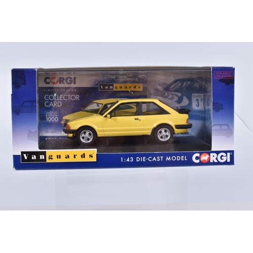 135 - NINE BOXED CORGI LIMITED EDITION VANGUARDS 1:43 SCALE DIECAST MODEL VEHICLES, the first is a Ford Es... 