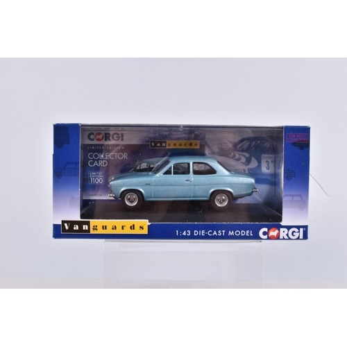 135 - NINE BOXED CORGI LIMITED EDITION VANGUARDS 1:43 SCALE DIECAST MODEL VEHICLES, the first is a Ford Es... 