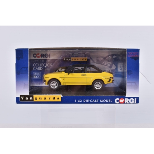 135 - NINE BOXED CORGI LIMITED EDITION VANGUARDS 1:43 SCALE DIECAST MODEL VEHICLES, the first is a Ford Es... 