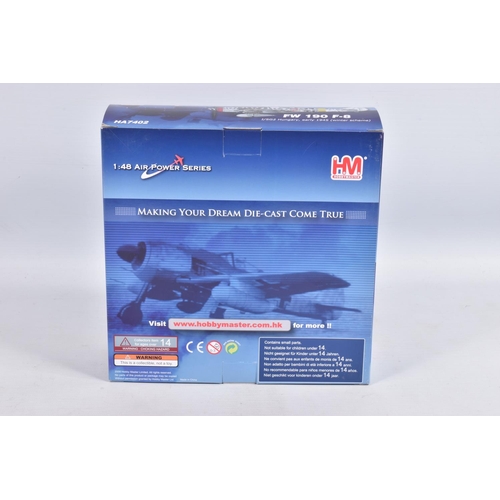 140 - FOUR BOXED HOBBYMASTER AIR POWER SERIES DIECAST MODEL AIRCRAFTS, the first is a P-40 Kittyhawk, 1:72... 