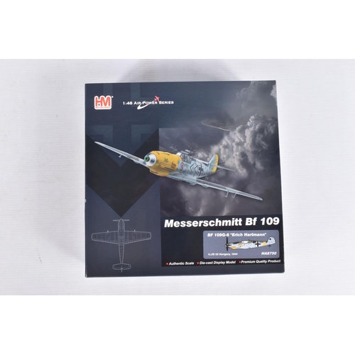 140 - FOUR BOXED HOBBYMASTER AIR POWER SERIES DIECAST MODEL AIRCRAFTS, the first is a P-40 Kittyhawk, 1:72... 