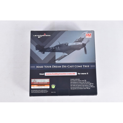 140 - FOUR BOXED HOBBYMASTER AIR POWER SERIES DIECAST MODEL AIRCRAFTS, the first is a P-40 Kittyhawk, 1:72... 