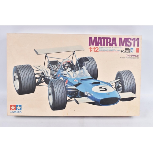 144 - THREE UNBUILT MODEL KITS, to include a Tamiya Series  No.5 Matra MS11 F1 1:12 scale unbuilt set, FA-... 