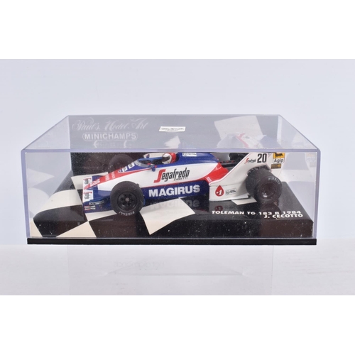 152 - FIVE BOXED MINICHAMPS 1:43 SCALE MODEL VEHICLES, the first is a March Ford 2-4-0 Six-Wheeler 1976, i... 