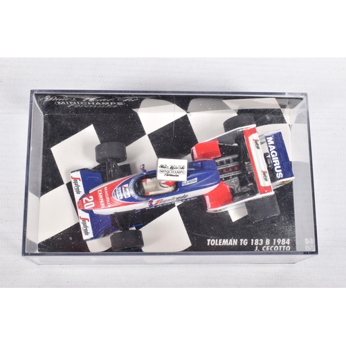 152 - FIVE BOXED MINICHAMPS 1:43 SCALE MODEL VEHICLES, the first is a March Ford 2-4-0 Six-Wheeler 1976, i... 