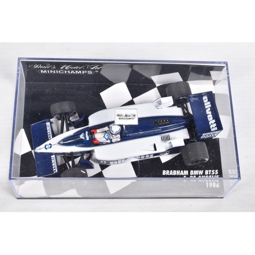 152 - FIVE BOXED MINICHAMPS 1:43 SCALE MODEL VEHICLES, the first is a March Ford 2-4-0 Six-Wheeler 1976, i... 