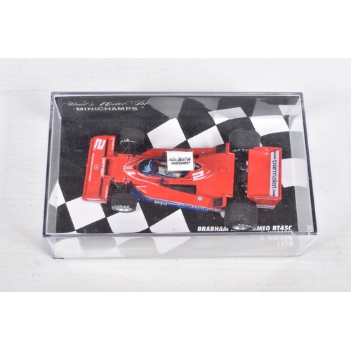 152 - FIVE BOXED MINICHAMPS 1:43 SCALE MODEL VEHICLES, the first is a March Ford 2-4-0 Six-Wheeler 1976, i... 