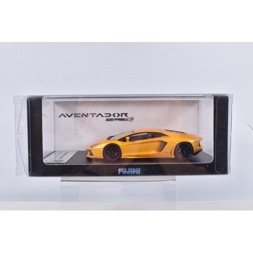 159 - FOUR BOXED MODEL VEHICLES, the first is a Fujimi Resin Collection 2011 Lamborghini Aventador Giallo ... 