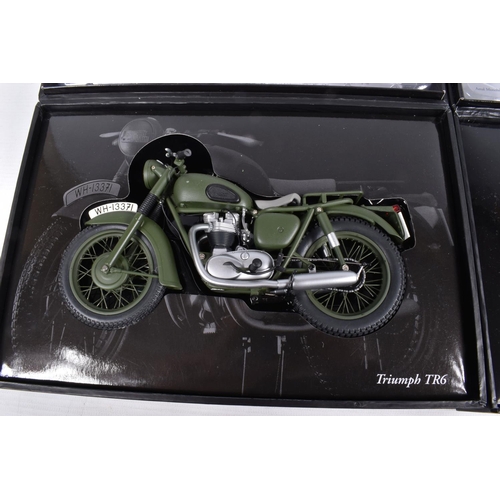 163 - TWO BOXED MINICHAMPS CLASSIC BIKE SERIES 1:12 SCALE DIECAST MODEL MOTORCYCLES, the first is a Triump... 