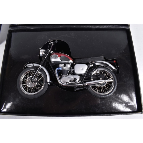 163 - TWO BOXED MINICHAMPS CLASSIC BIKE SERIES 1:12 SCALE DIECAST MODEL MOTORCYCLES, the first is a Triump... 