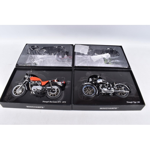 TWO BOXED MINICHAMPS CLASSIC BIKE SERIES 1 12 SCALE DIECAST MODEL MOTORCYCLES the first is a Triump