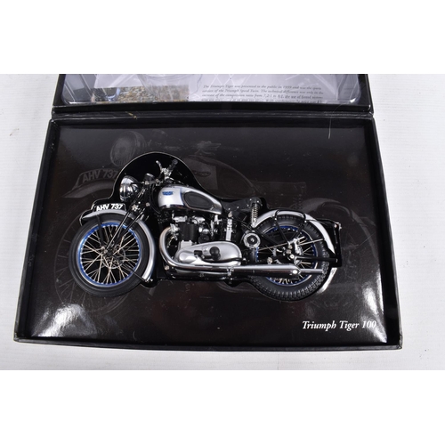 165 - TWO BOXED MINICHAMPS CLASSIC BIKE SERIES 1:12 SCALE DIECAST MODEL MOTORCYCLES, the first is a Triump... 