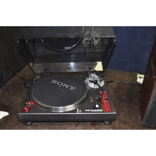 1048 - A SONY PS-DJ9000 TURNTABLE with pitch control, Stentor 500 cartridge, plexi glass lid (one hinge bro... 