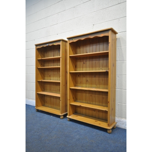 1212 - A PAIR OF MODERN PINE OPEN BOOKCASES, with four adjustable shelves, width 84cm x depth 29cm x height... 