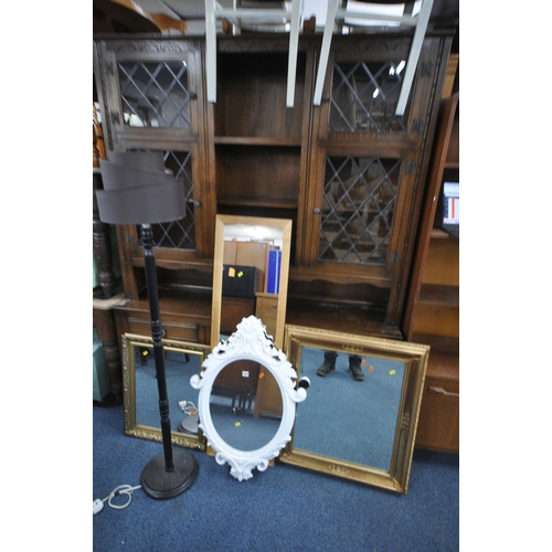 1219 - A SELECTION OF VARIOUS MIRRORS AND LAMPS, to include a black painted standard lamp, a white plastic ... 