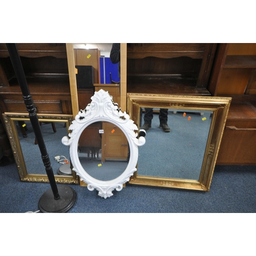 1219 - A SELECTION OF VARIOUS MIRRORS AND LAMPS, to include a black painted standard lamp, a white plastic ... 