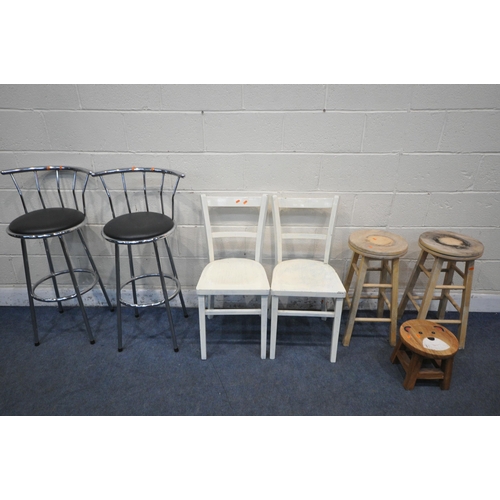 1220 - A SELECTION OF CHAIRS AND STOOLS, to include a pair of chrome tubular bar stools, with black leather... 