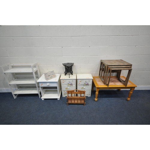 1223 - A SELECTION OF OCCASIONAL FURNITURE, to include a three tier folding dealer stand, width 71cm x dept... 