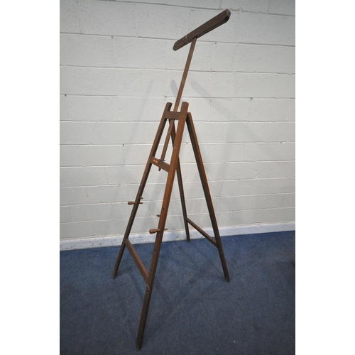 1228 - A LARGE 20TH CENTURY PINE A FRAME ARTIST EASEL, with adjustable height and two picture pegs, maximum... 