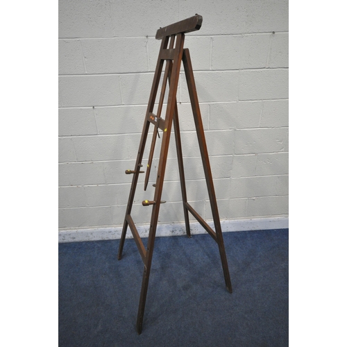 1228 - A LARGE 20TH CENTURY PINE A FRAME ARTIST EASEL, with adjustable height and two picture pegs, maximum... 