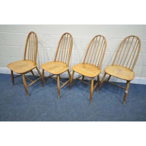 1232 - A SET OF FOUR ERCOL ELM AND BEECH QUAKER BACK CHAIRS, model 365 (condition report: all in need of re... 