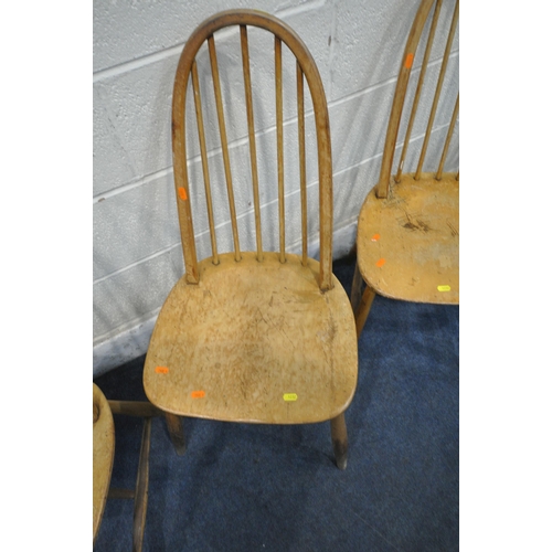 1232 - A SET OF FOUR ERCOL ELM AND BEECH QUAKER BACK CHAIRS, model 365 (condition report: all in need of re... 