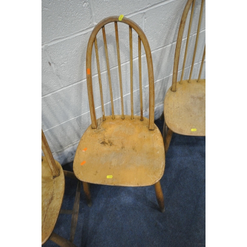 1232 - A SET OF FOUR ERCOL ELM AND BEECH QUAKER BACK CHAIRS, model 365 (condition report: all in need of re... 