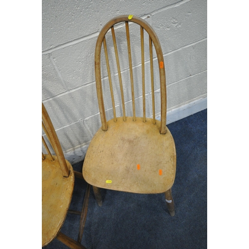 1232 - A SET OF FOUR ERCOL ELM AND BEECH QUAKER BACK CHAIRS, model 365 (condition report: all in need of re... 