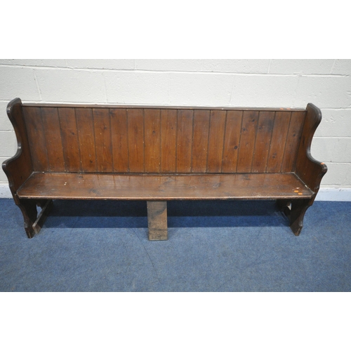 1234 - A 19TH CENTURY PINE CHURCH PEW, from Acresford Methodist Church, length 202cm x depth 42cm x height ... 