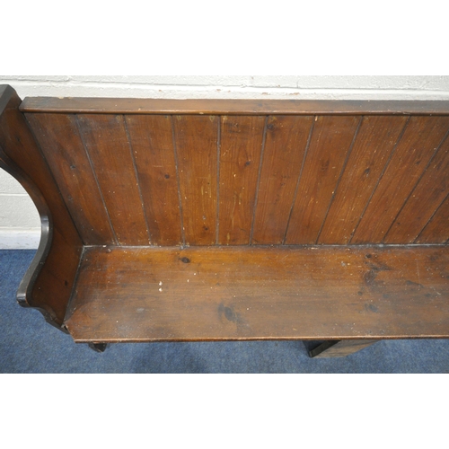 1234 - A 19TH CENTURY PINE CHURCH PEW, from Acresford Methodist Church, length 202cm x depth 42cm x height ... 