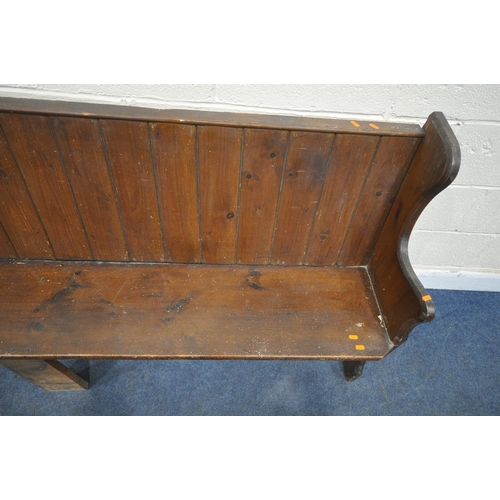 1234 - A 19TH CENTURY PINE CHURCH PEW, from Acresford Methodist Church, length 202cm x depth 42cm x height ... 