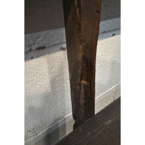 1235 - A 19TH CENTURY PINE CHURCH BENCH, from Acresford Methodist Church, with trestle legs, length 213cm x... 