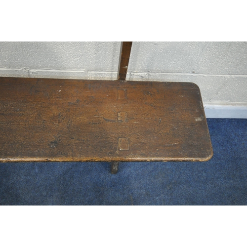 1235 - A 19TH CENTURY PINE CHURCH BENCH, from Acresford Methodist Church, with trestle legs, length 213cm x... 