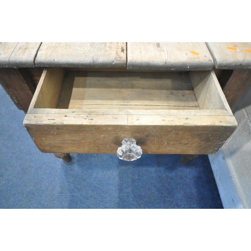 1237 - A 19TH CENTURY PINE FARMHOUSE TABLE, with a single drawer to one end, on later 20th century turned p... 