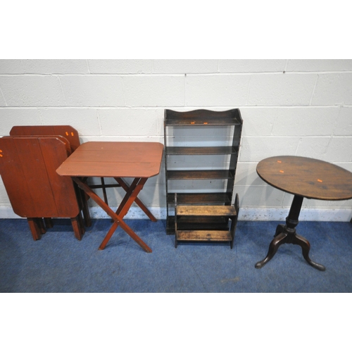 1239 - A GEORGIAN MAHOGANY CIRCULAR TILT TOP TRIPOD TABLE, diameter 62cm x height 75cm, a 20th century oak ... 