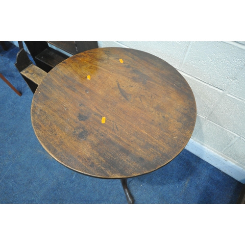 1239 - A GEORGIAN MAHOGANY CIRCULAR TILT TOP TRIPOD TABLE, diameter 62cm x height 75cm, a 20th century oak ... 