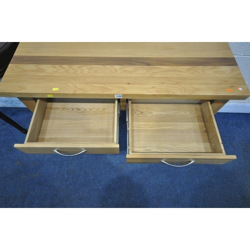 1246 - A MODERN SOLID OAK SIDE TABLE, with two frieze drawers, width 110cm x depth 40cm x height 76cm, alon... 