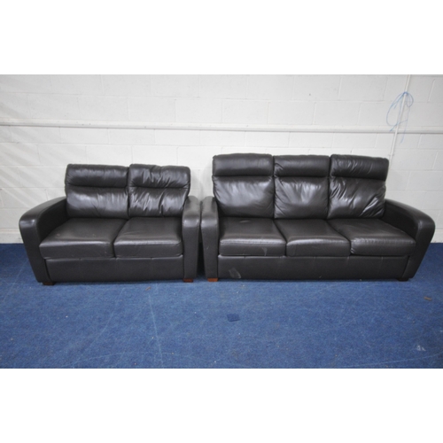 1251 - A BROWN LEATHER TWO PIECE LOUNGE SUITE, comprising a three seater sofa, length 200cm x depth 94cm x ... 