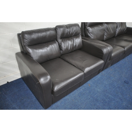 1251 - A BROWN LEATHER TWO PIECE LOUNGE SUITE, comprising a three seater sofa, length 200cm x depth 94cm x ... 