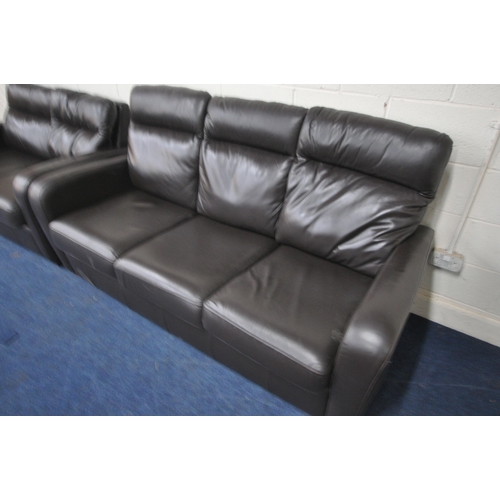 1251 - A BROWN LEATHER TWO PIECE LOUNGE SUITE, comprising a three seater sofa, length 200cm x depth 94cm x ... 