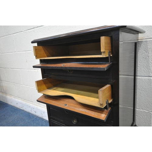 1257 - A 20TH CENTURY MAHOGANY SHEET MUSIC CABINET, with six fall front drawers, on cabriole legs, width 53... 