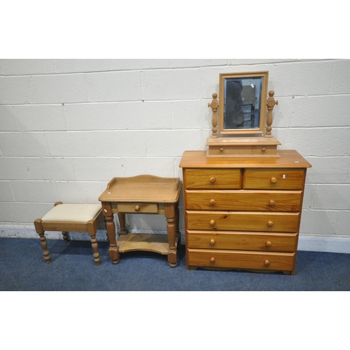 1270 - A SELECTION OF MODERN PINE BEDROOM FURNITURE, to include a chest of two short over four long drawers... 