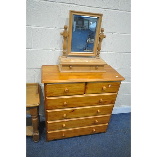 1270 - A SELECTION OF MODERN PINE BEDROOM FURNITURE, to include a chest of two short over four long drawers... 