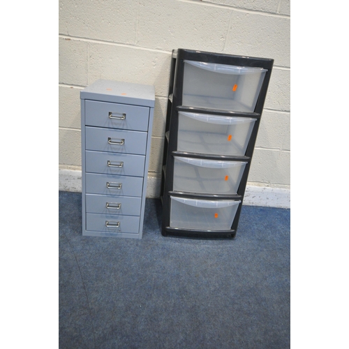 1275 - A SIX DRAWER METAL FILING CABINET, width 29cm x depth 42cm x height 68cm, along with a plastic four ... 