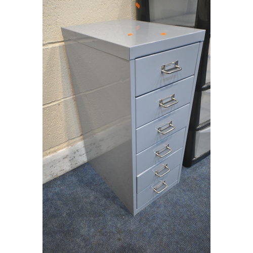 1275 - A SIX DRAWER METAL FILING CABINET, width 29cm x depth 42cm x height 68cm, along with a plastic four ... 