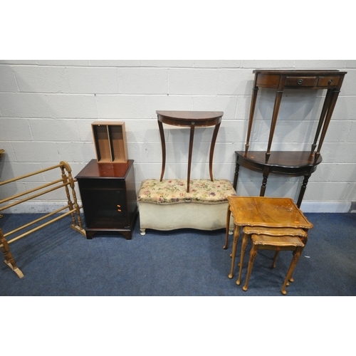 1276 - A SELECTION OF OCCASIONAL FURNITURE, to include three various mahogany demi lune side tables, larges... 